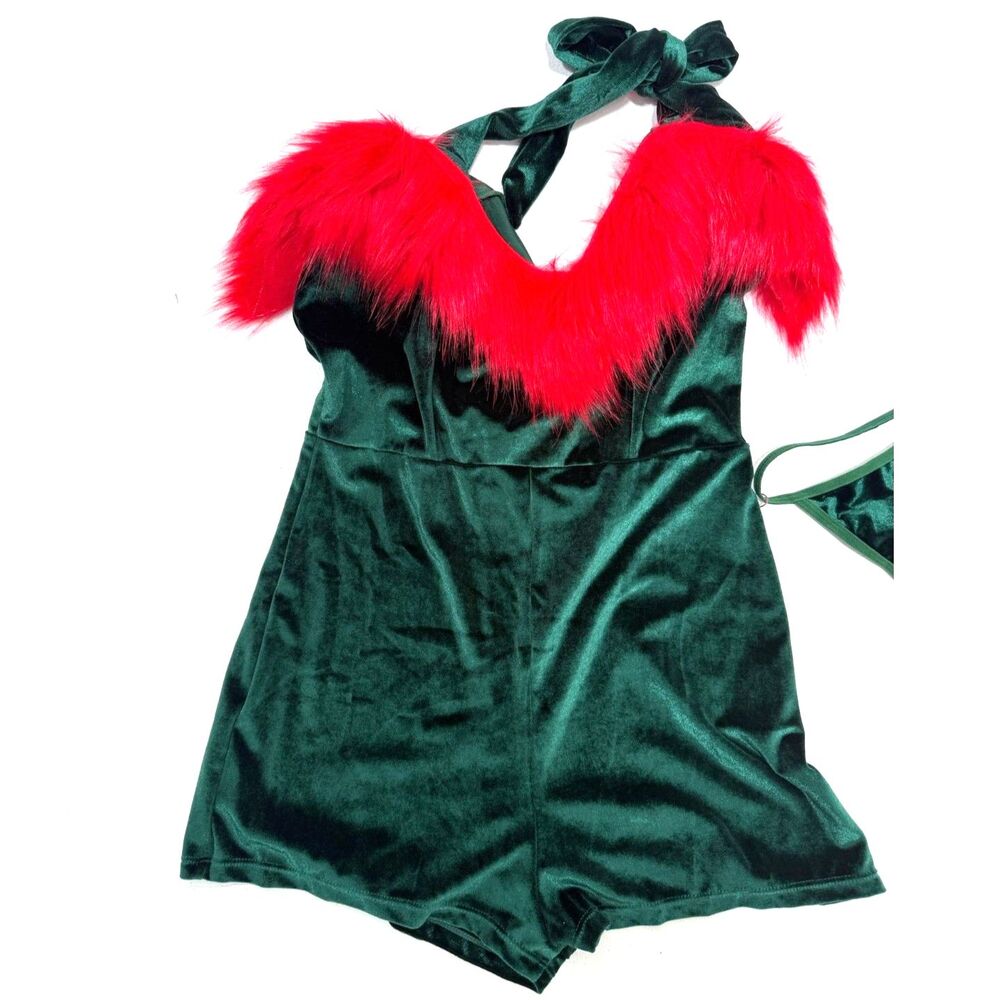Avidlove NWT Christmas green velvet romper + thong - Picture 2 of 8
